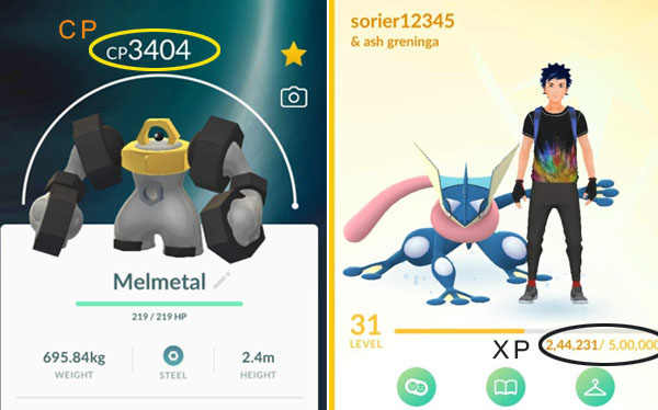difference between CP and XP in Pokemon Go
